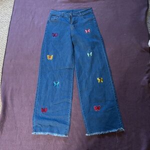 Embroidered Butterfly Blue Jeans